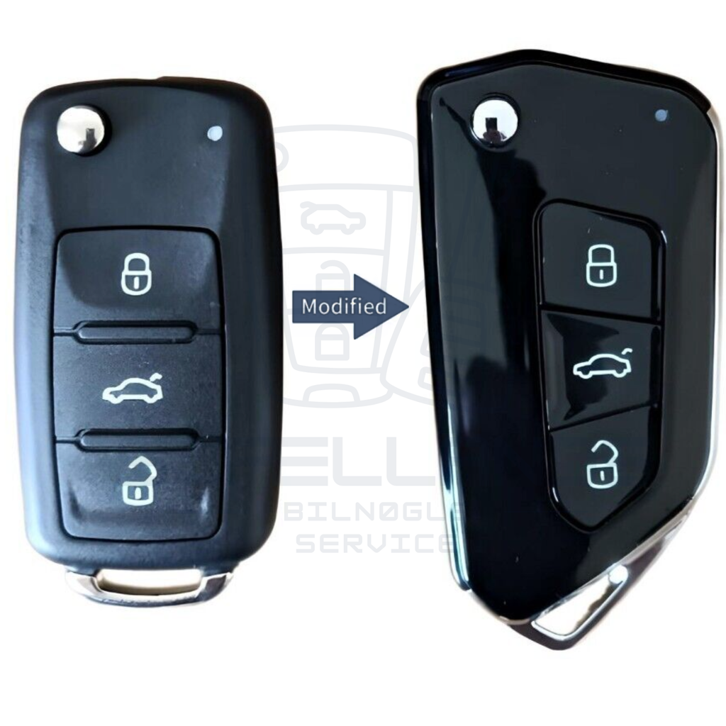 VW / SKODA / SEAT / VAG opgraderings-nøglehus – 3 knapper / Modificeret flip-nøgle design i Golf 8-stil (5K0 837 202AD)