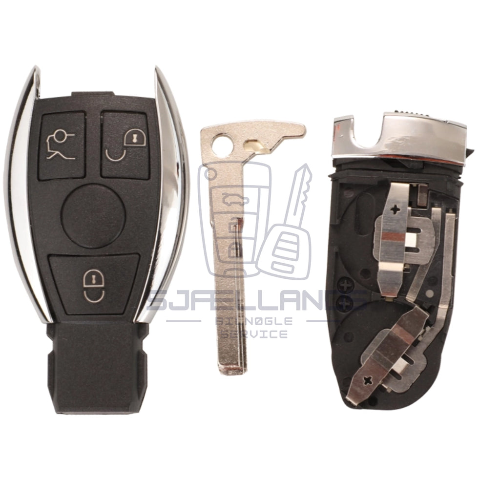 Mercedes-Benz Nøglehus – 3 knapper (uden elektronik) (M. to batteriklemmer)
