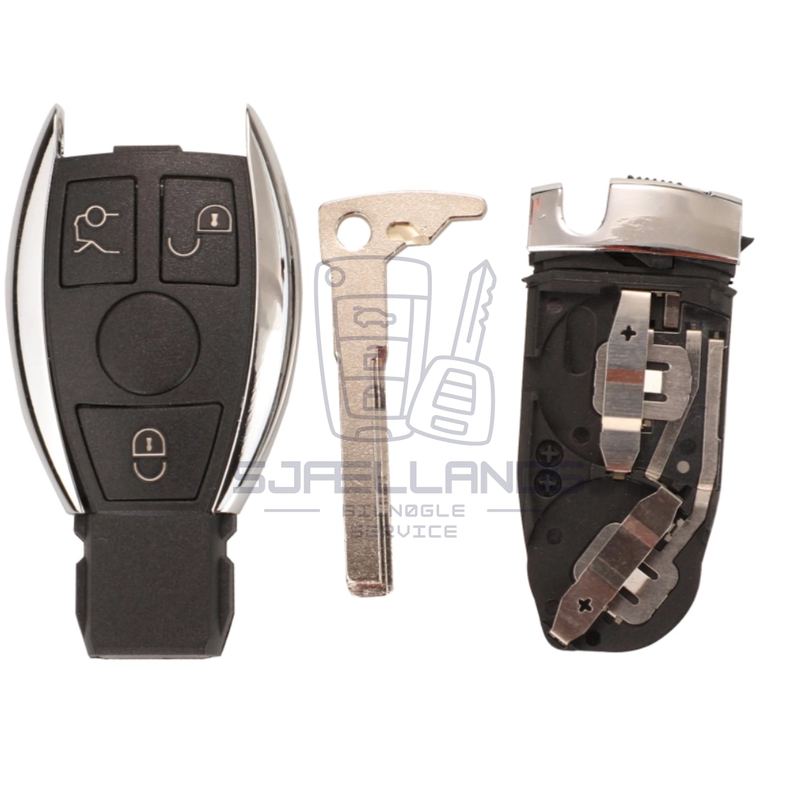 Mercedes-Benz Nøglehus – 3 knapper (uden elektronik) (M. to batteriklemmer)