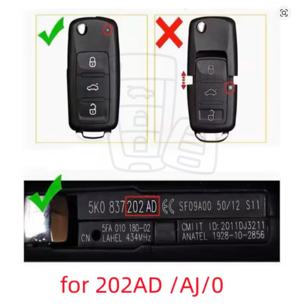 VW / SKODA / SEAT / VAG opgraderings-nøglehus – 3 knapper / Modificeret flip-nøgle design i Golf 8-stil (5K0 837 202AD)