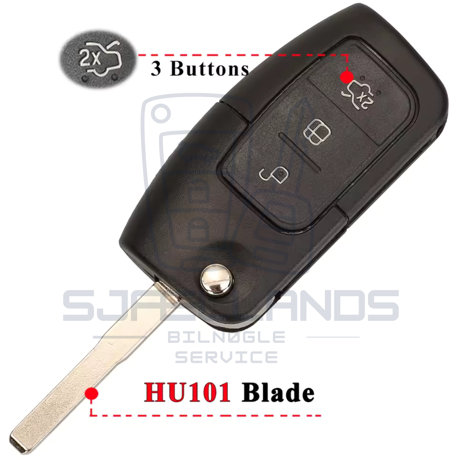 Ford nøglehus – 2 eller 3 knapper (HU101 eller FO21)