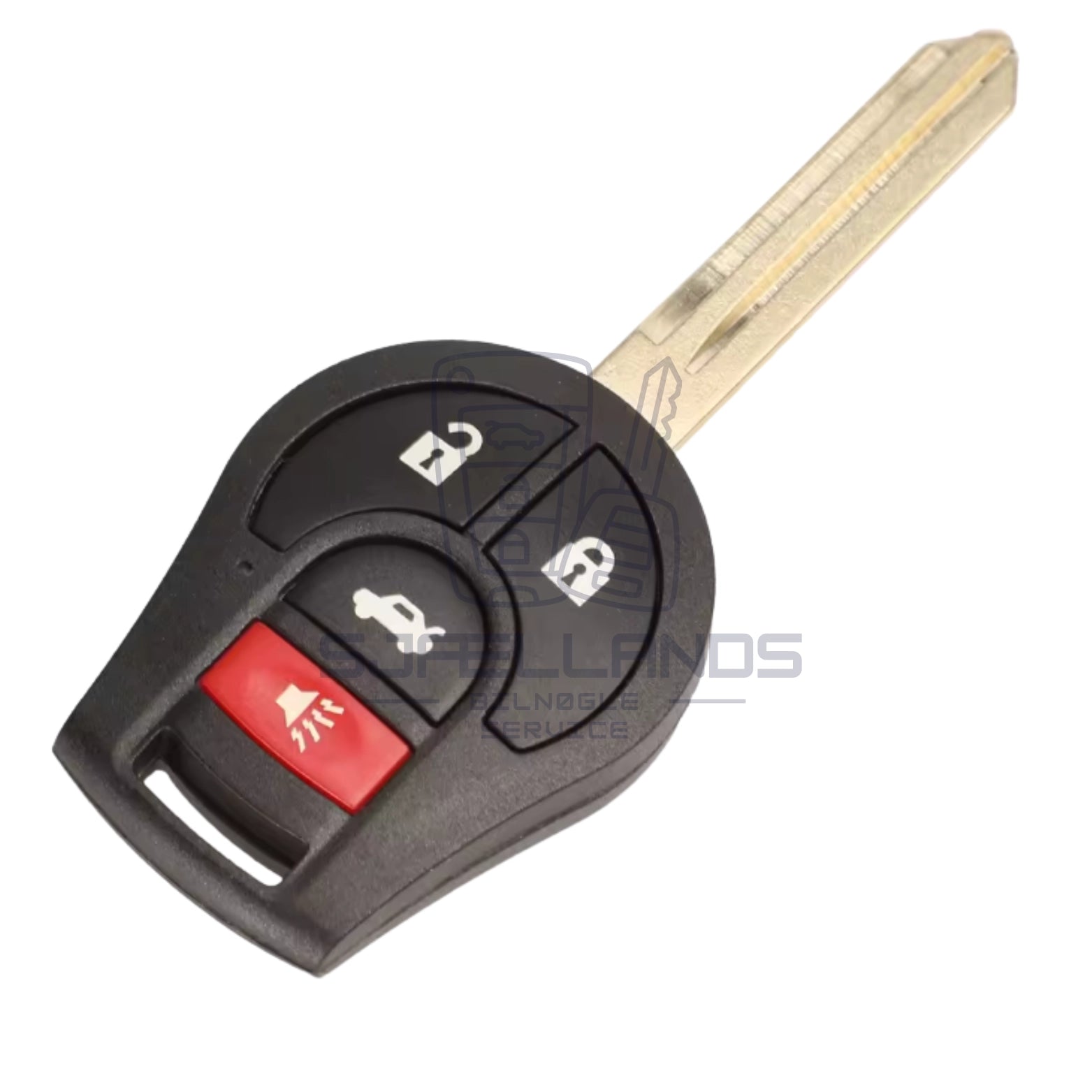 Nissan Nøgleskal 4 Knapper (Lås / Oplås / Bagagerum / Rød Alarmknap)