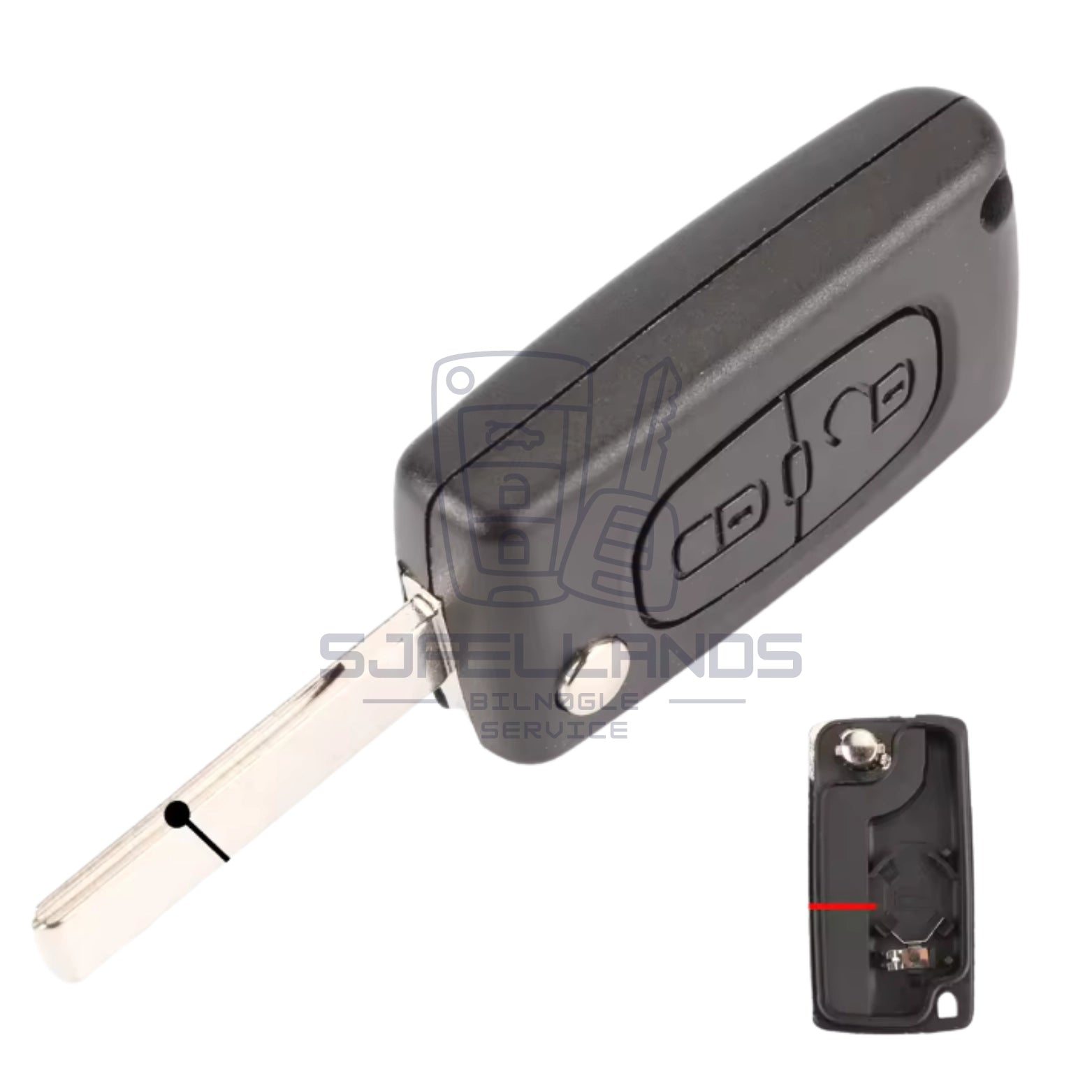 Peugeot/Citroen nøglehus (2 Knapper) - HCA/HU82 Med Rille (Ce0536 med Batteriholder)
