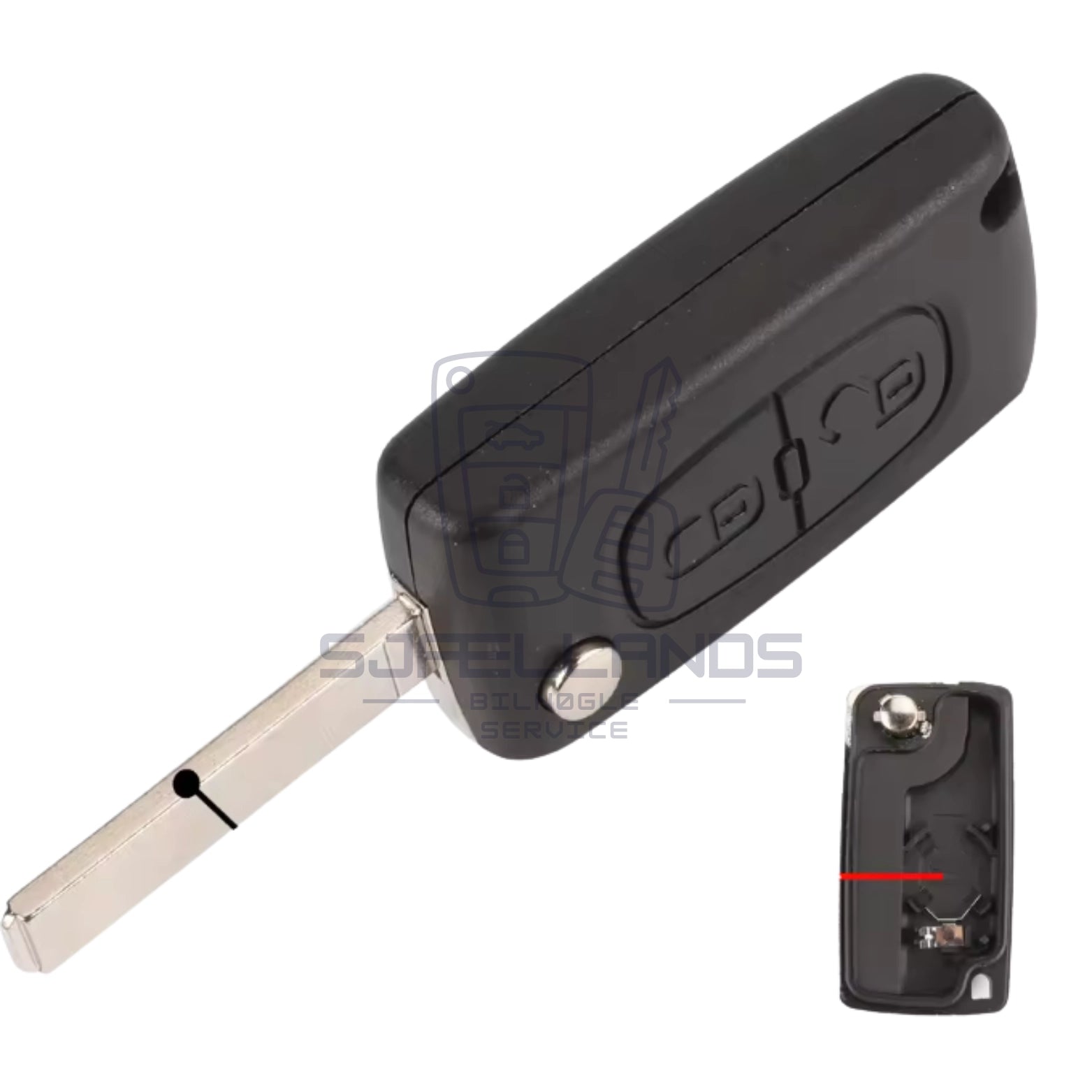 Peugeot/Citroen nøglehus - 2 Knapper - VA2 Uden Rille (Ce0536 med Batteriholder)