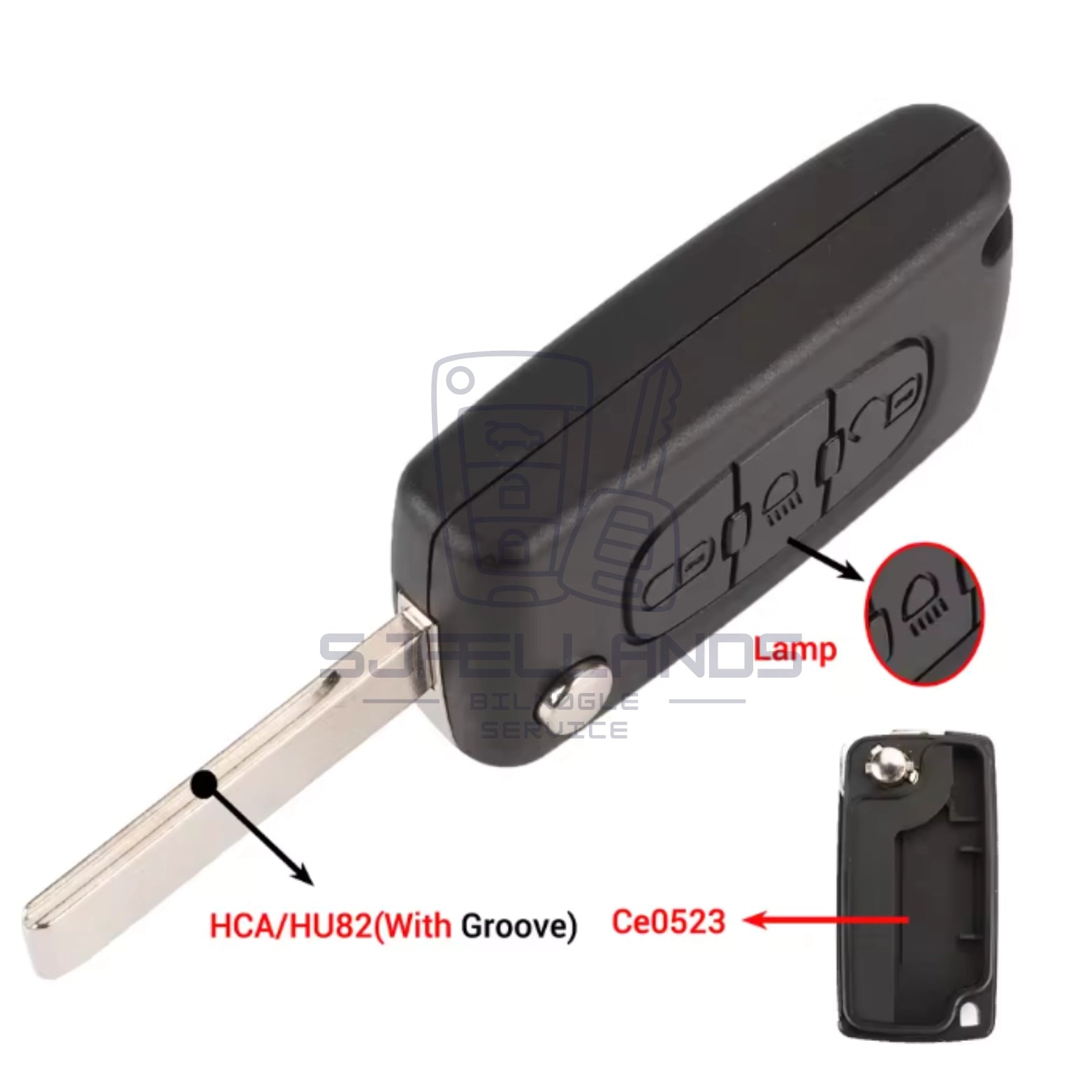 Peugeot/Citroen (3 Knapper), HCA/HU82 med rille, CE0523 uden batteriholder