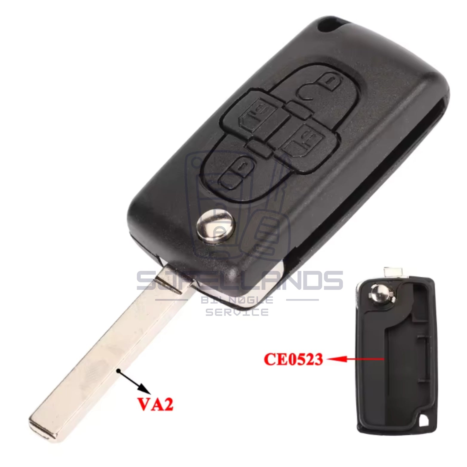 Peugeot/Citroen (4 Knapper) - VA2 uden rille, CE0523 uden batteriholder