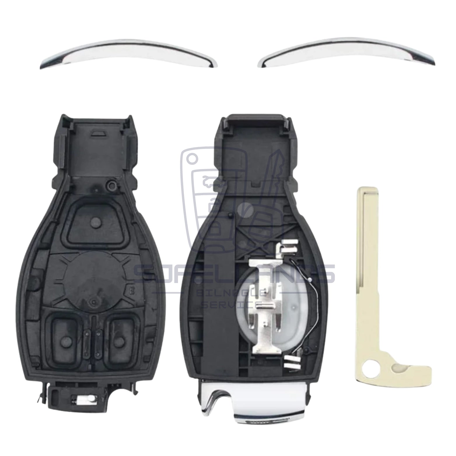 Mercedes-Benz Nøglehus – 2 eller 3 knapper (uden elektronik) (M. En batteriklemme)